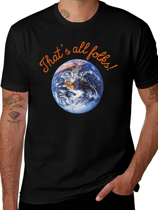 Earth Thats All Folks Black Graphic T-Shirt