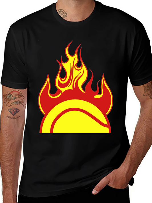 Flaming Tennis Ball Graphic Tee - Black