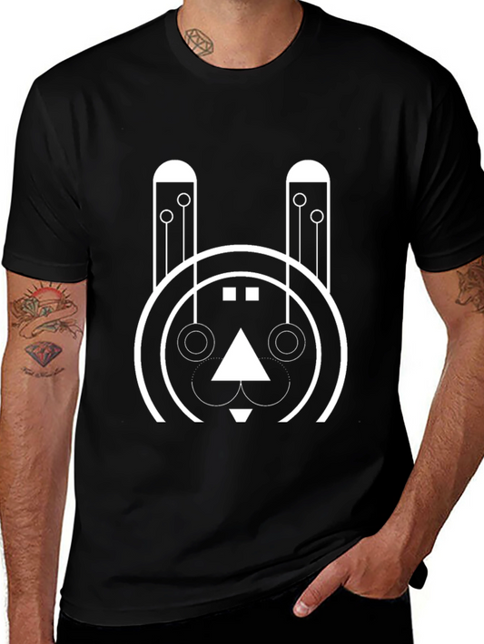 Geometric Bunny Graphic Black T-Shirt