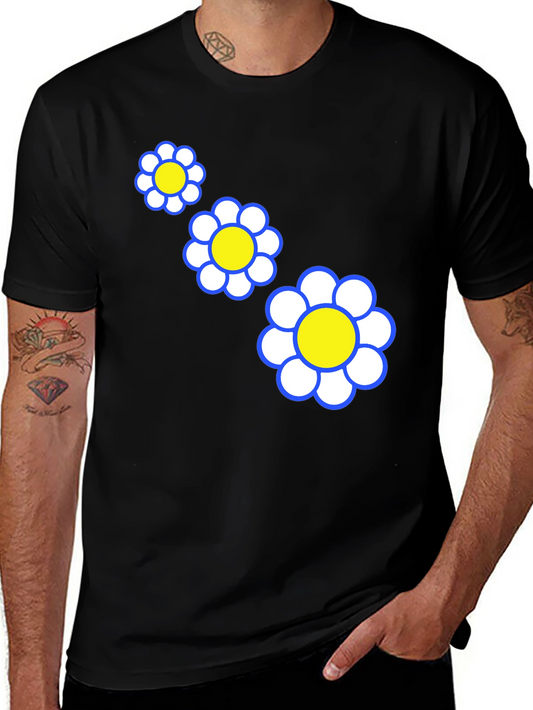Funky Floral T-Shirt - Black with Daisy Graphic
