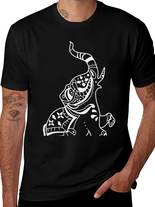 Black T-Shirt with White Stylized Animal Design
