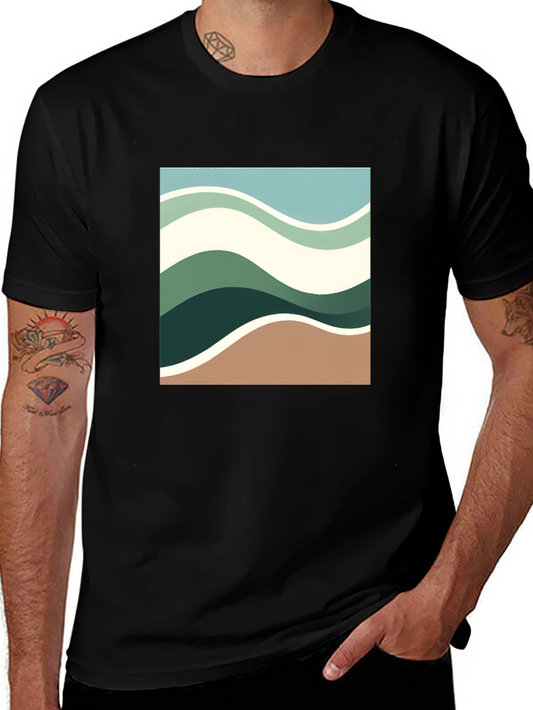 Abstract Wave Graphic Tee - Mens Black T-Shirt