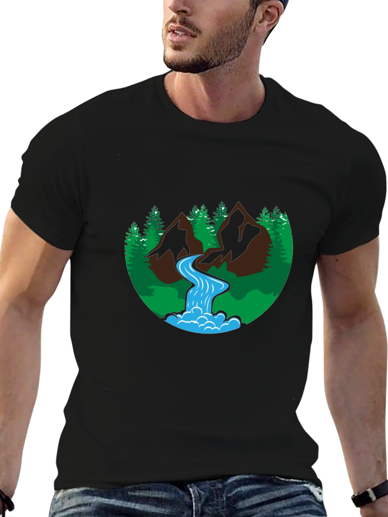 Nature Scene Graphic Black T-Shirt