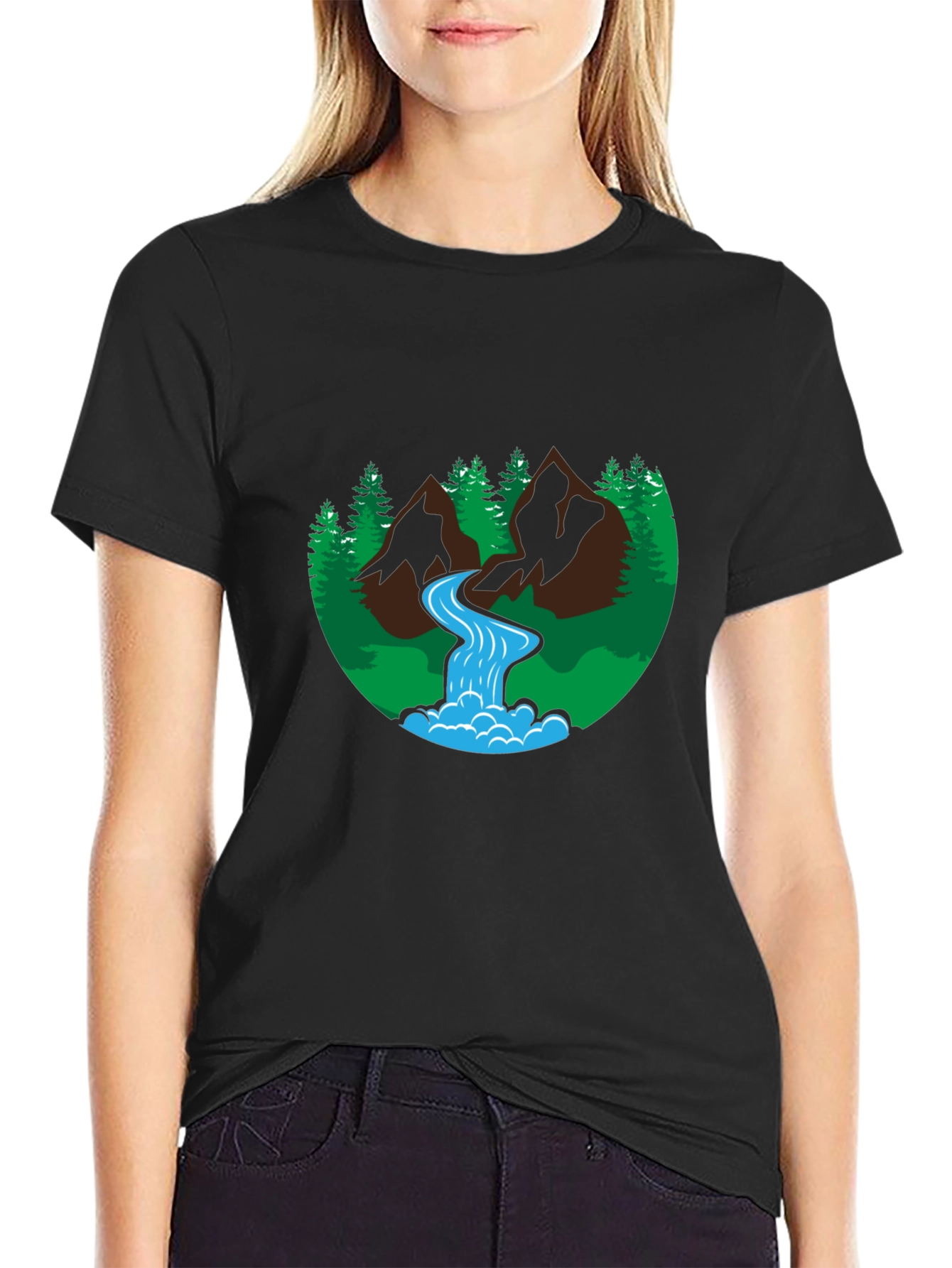 Nature Scene Graphic Black T-Shirt