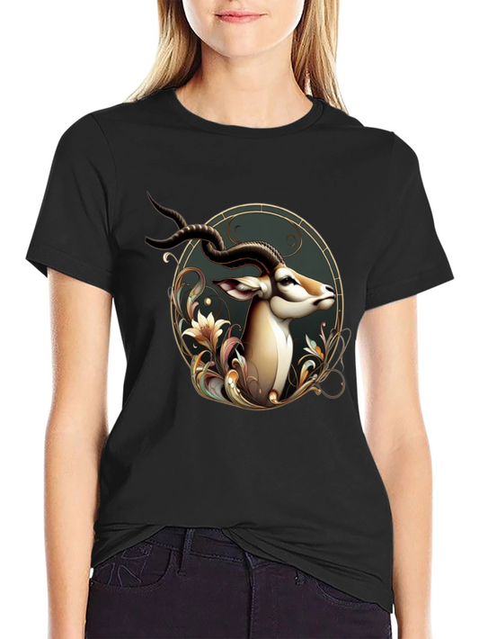 Elegant Antelope Graphic Tee - Mens Black T-Shirt