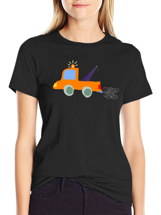 Tow Truck Graphic T-Shirt - Black Casual Tee
