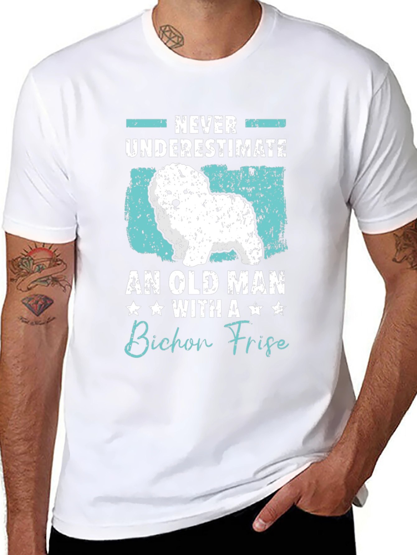 Bichon Frise Old Man Graphic T-Shirt
