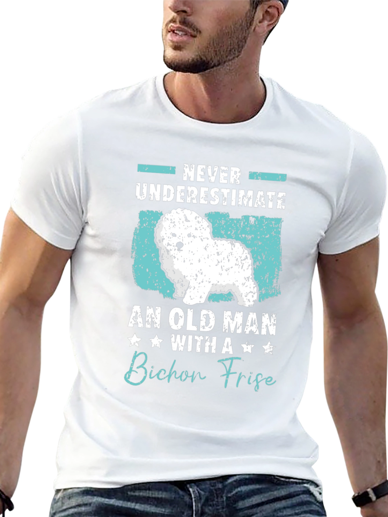 Bichon Frise Old Man Graphic T-Shirt