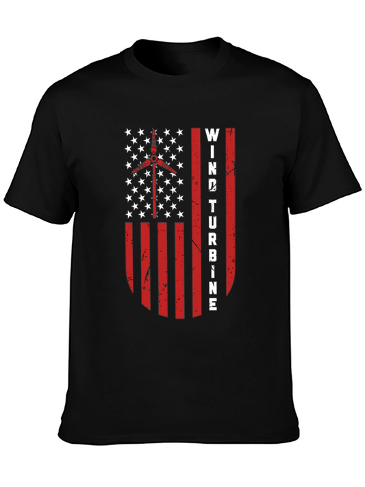 Wind Turbine USA Flag Graphic T-Shirt