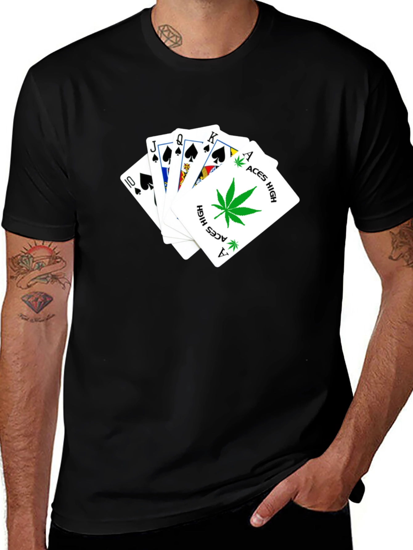 Aces High T-Shirt - Black Playing Card Design