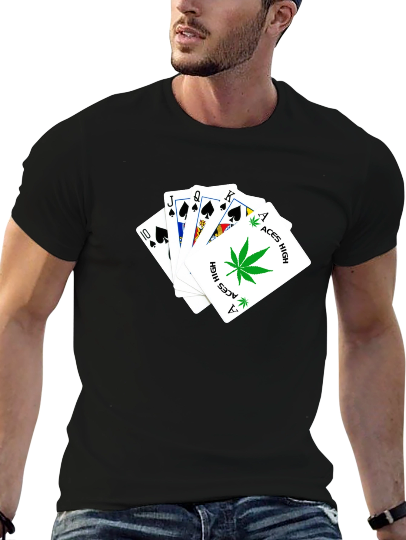 Aces High T-Shirt - Black Playing Card Design