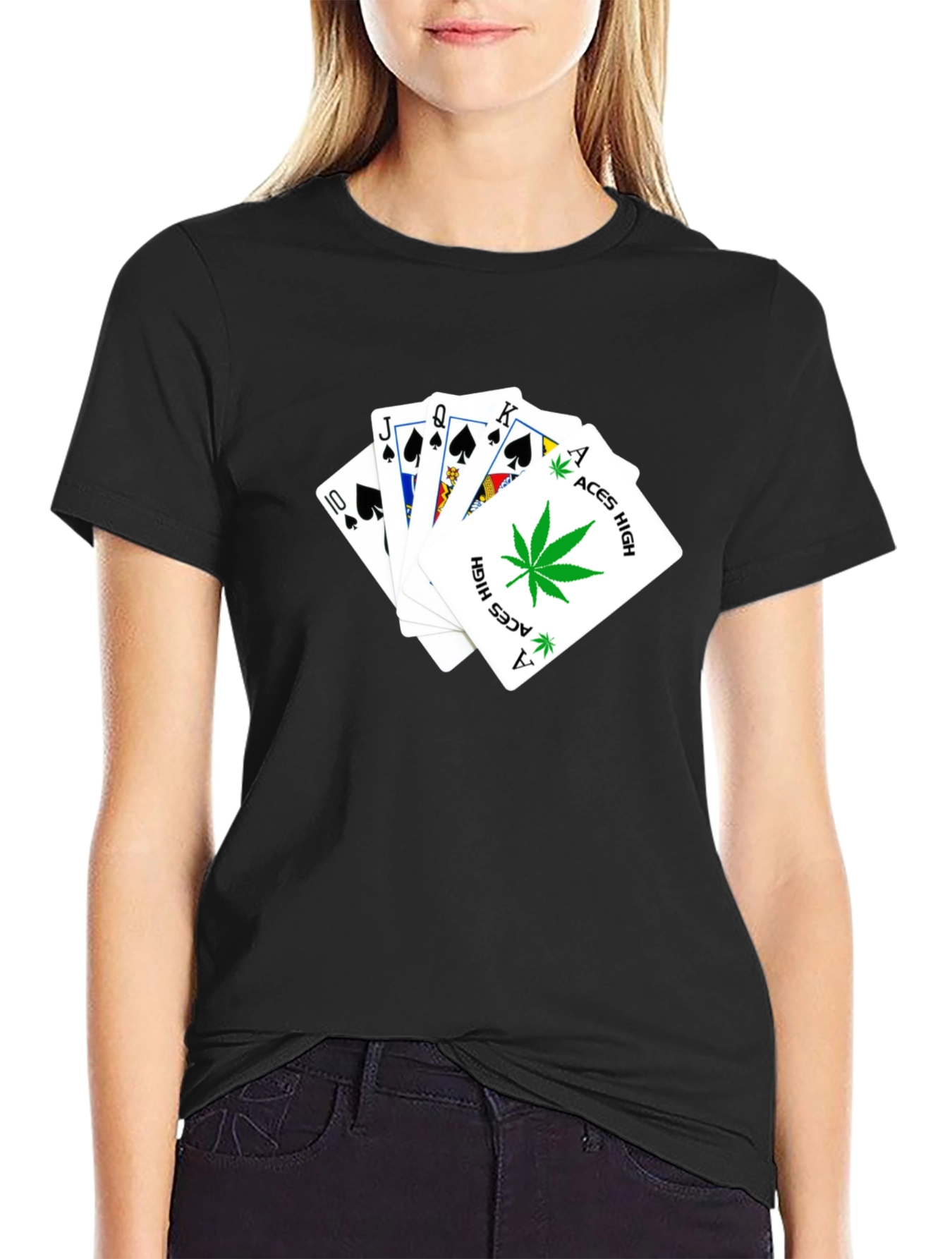 Aces High T-Shirt - Black Playing Card Design