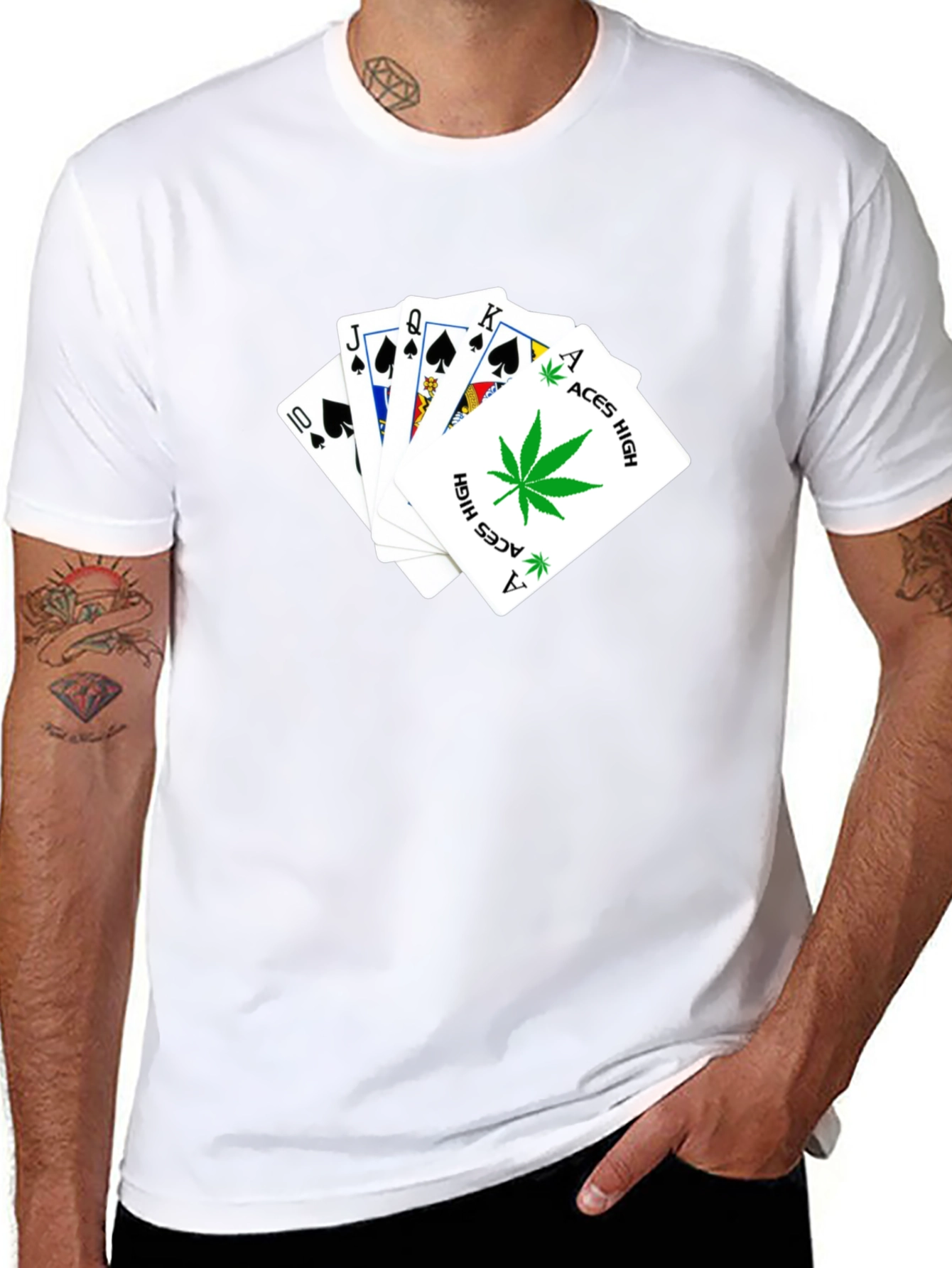 Aces High T-Shirt - Black Playing Card Design