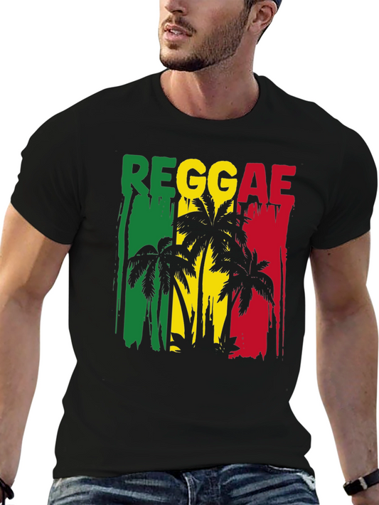 Reggae T-Shirt Palm Trees Rasta Colors Black Tee