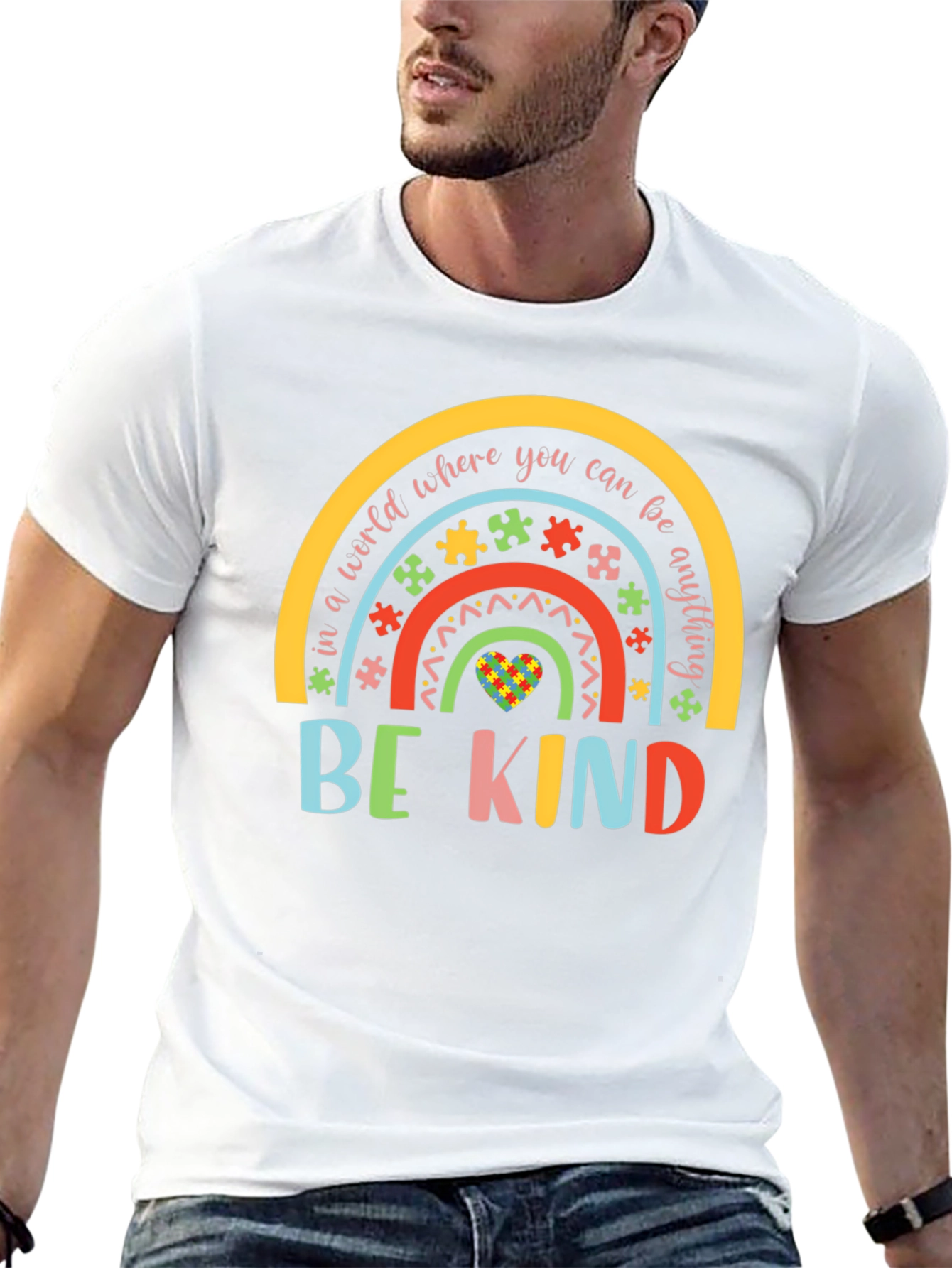 Be Kind Autism Awareness Rainbow Graphic T-Shirt