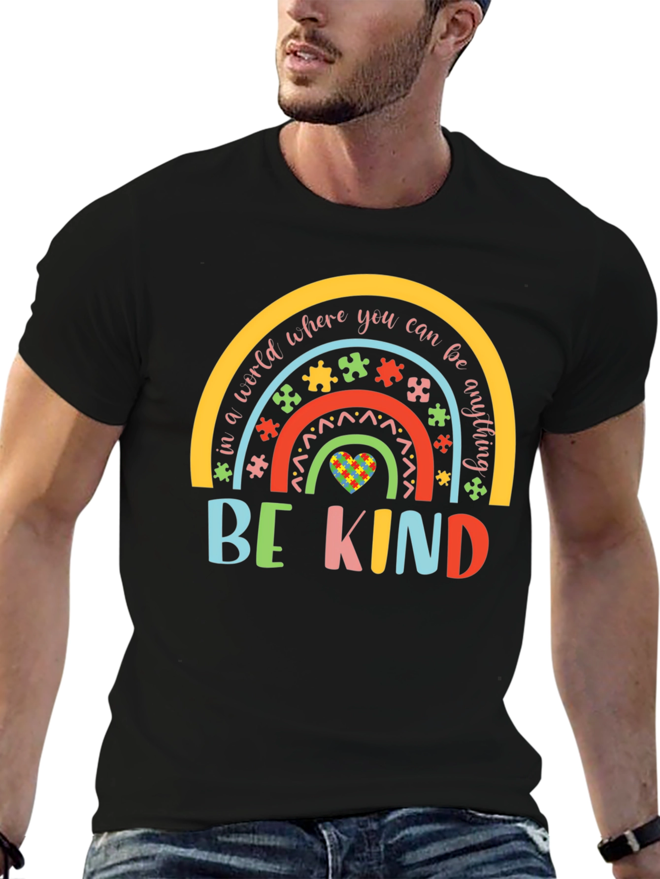 Be Kind Autism Awareness Rainbow Graphic T-Shirt