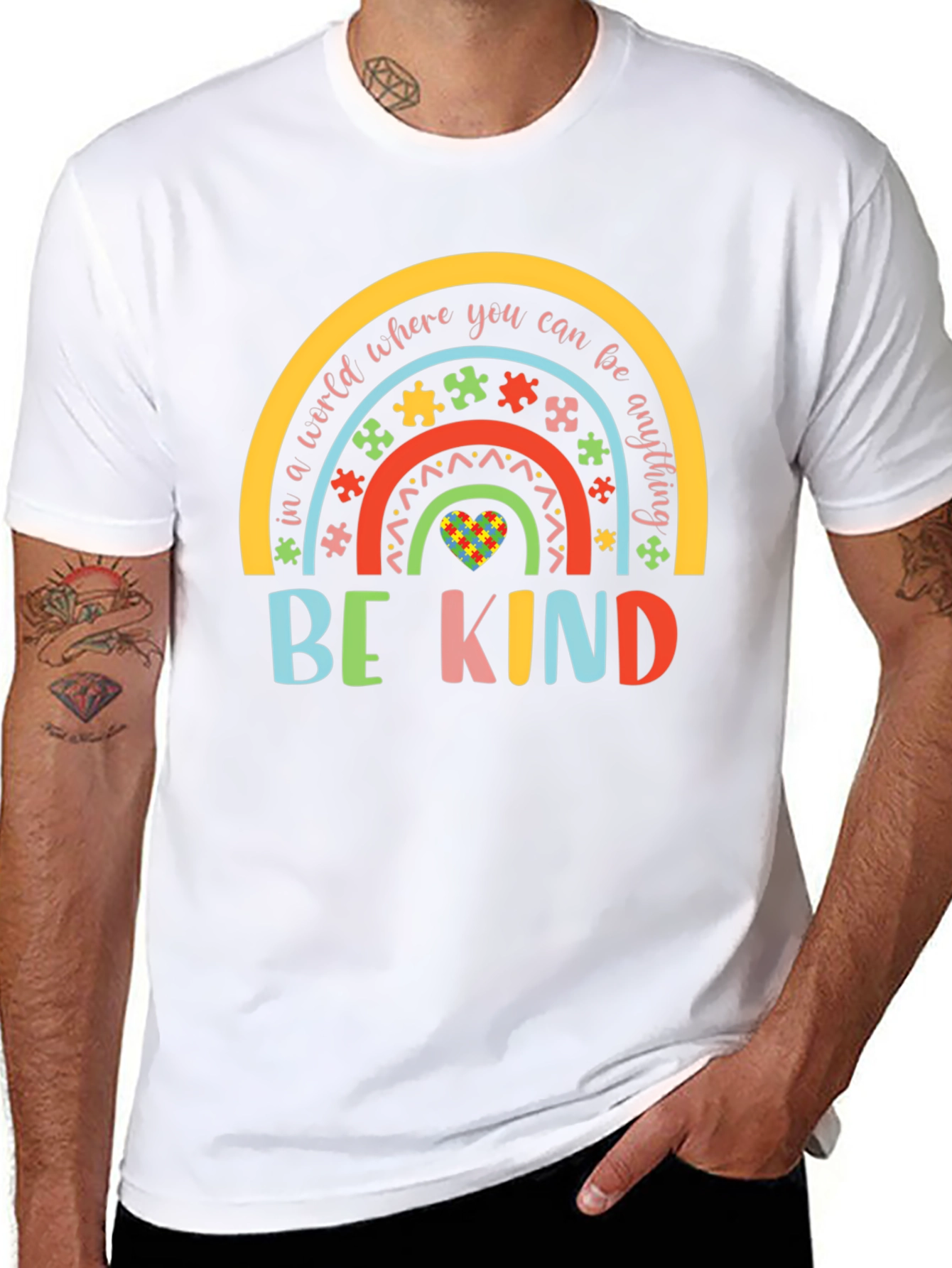 Be Kind Autism Awareness Rainbow Graphic T-Shirt