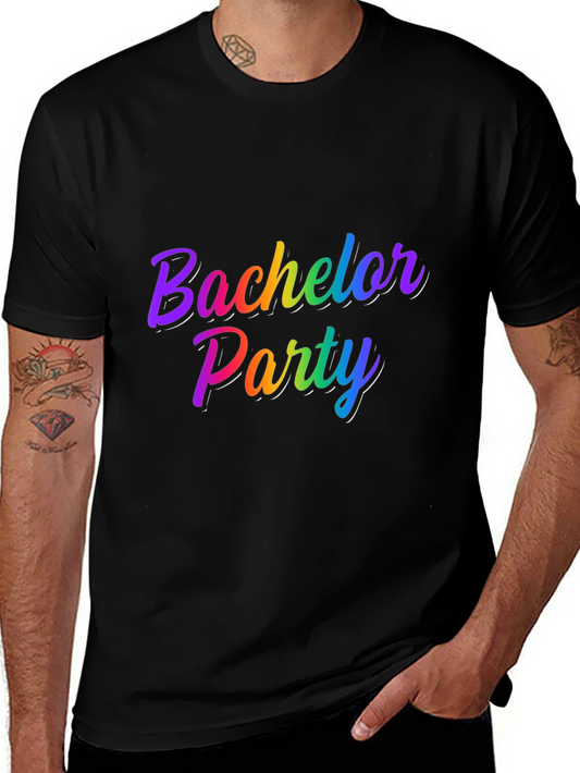 Bachelor Party Rainbow Text T-Shirt