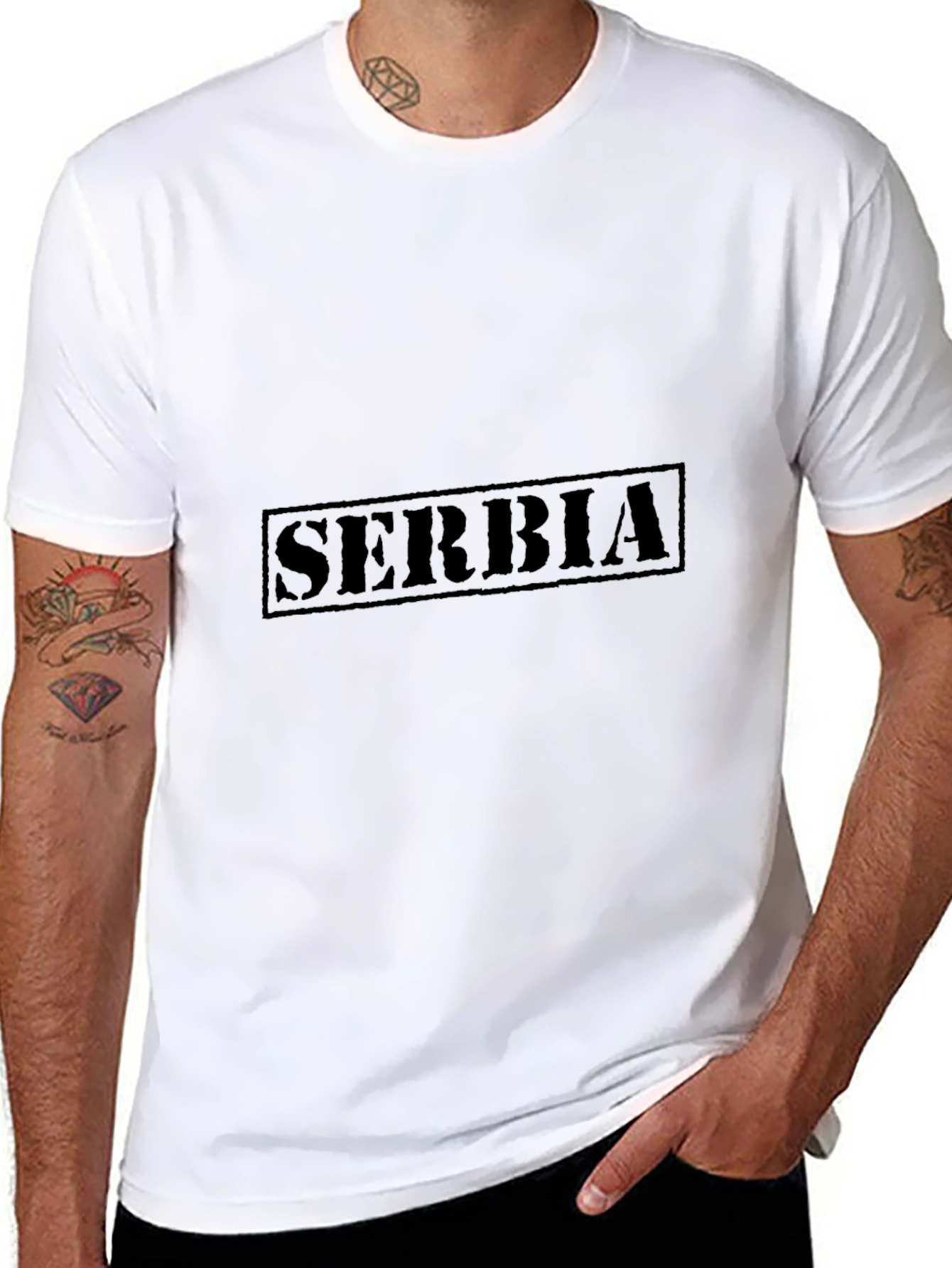 Serbia Stamp Style Black T-Shirt