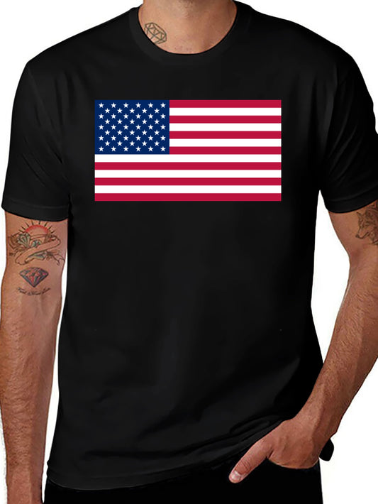 USA Flag Graphic Print Black T-Shirt
