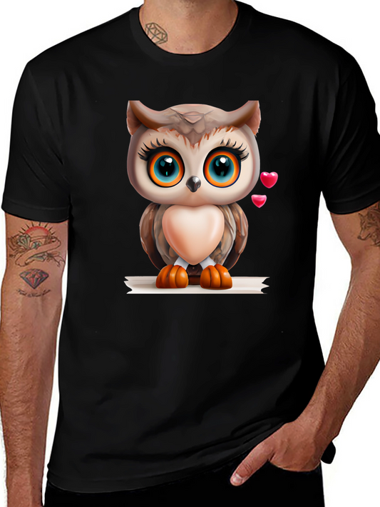 Cute Owl Graphic Tee - Black Cotton T-Shirt