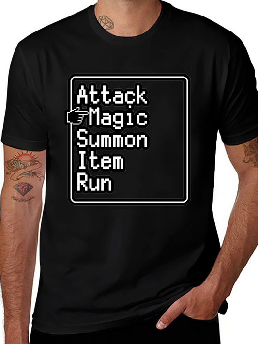 Retro RPG Menu T-Shirt - Attack Magic Summon