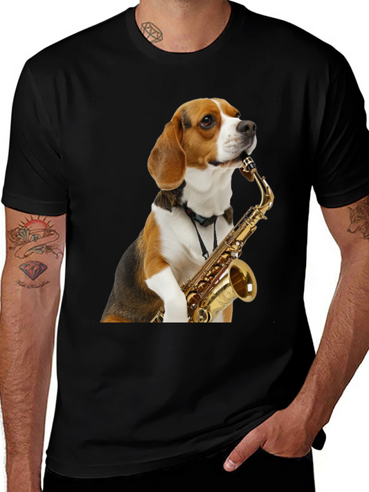 Dog Playing Saxophone T-Shirt - Black