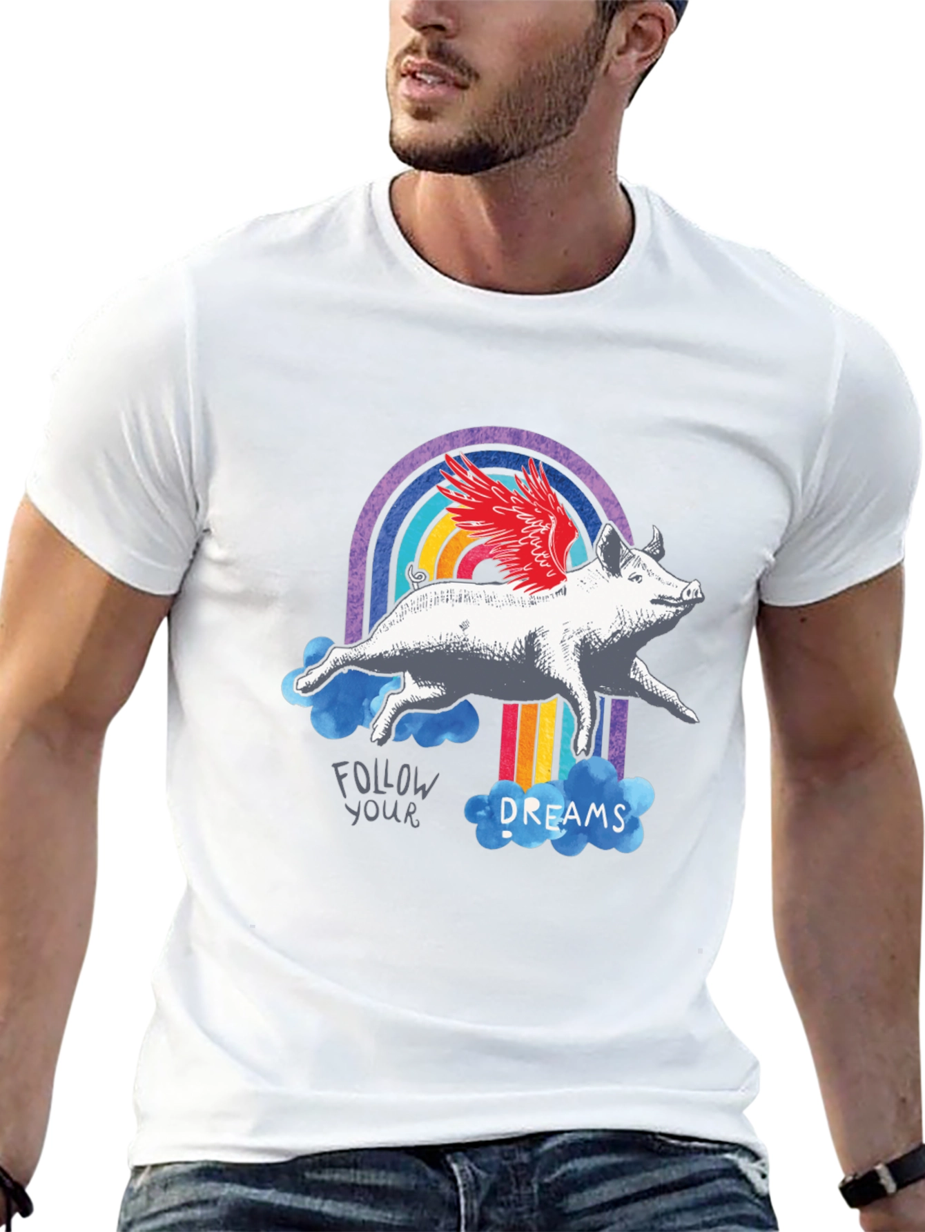 Flying Pig Rainbow Graphic T-Shirt