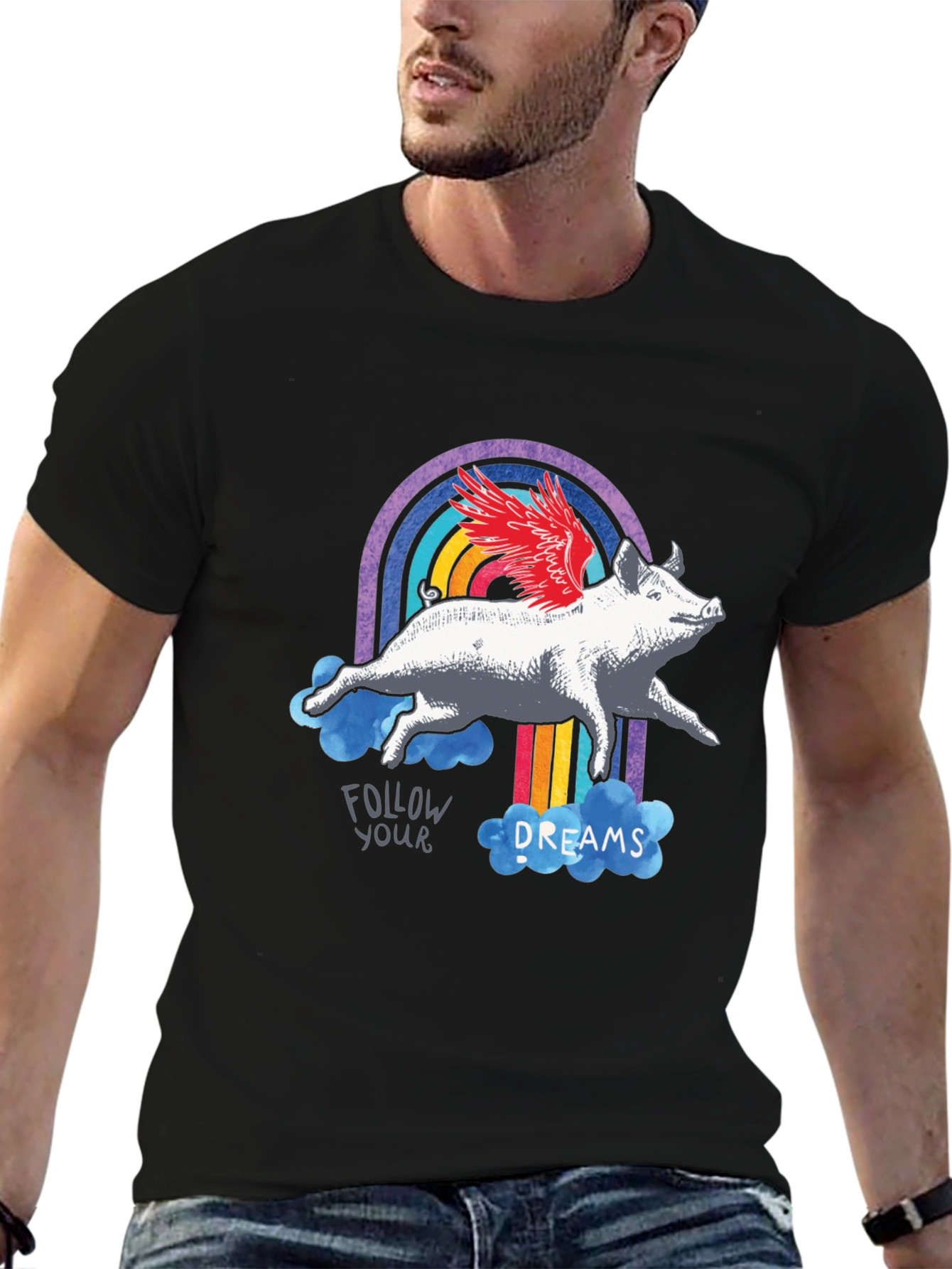 Flying Pig Rainbow Graphic T-Shirt