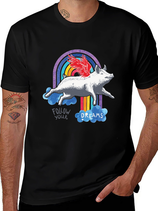 Flying Pig Rainbow Graphic T-Shirt