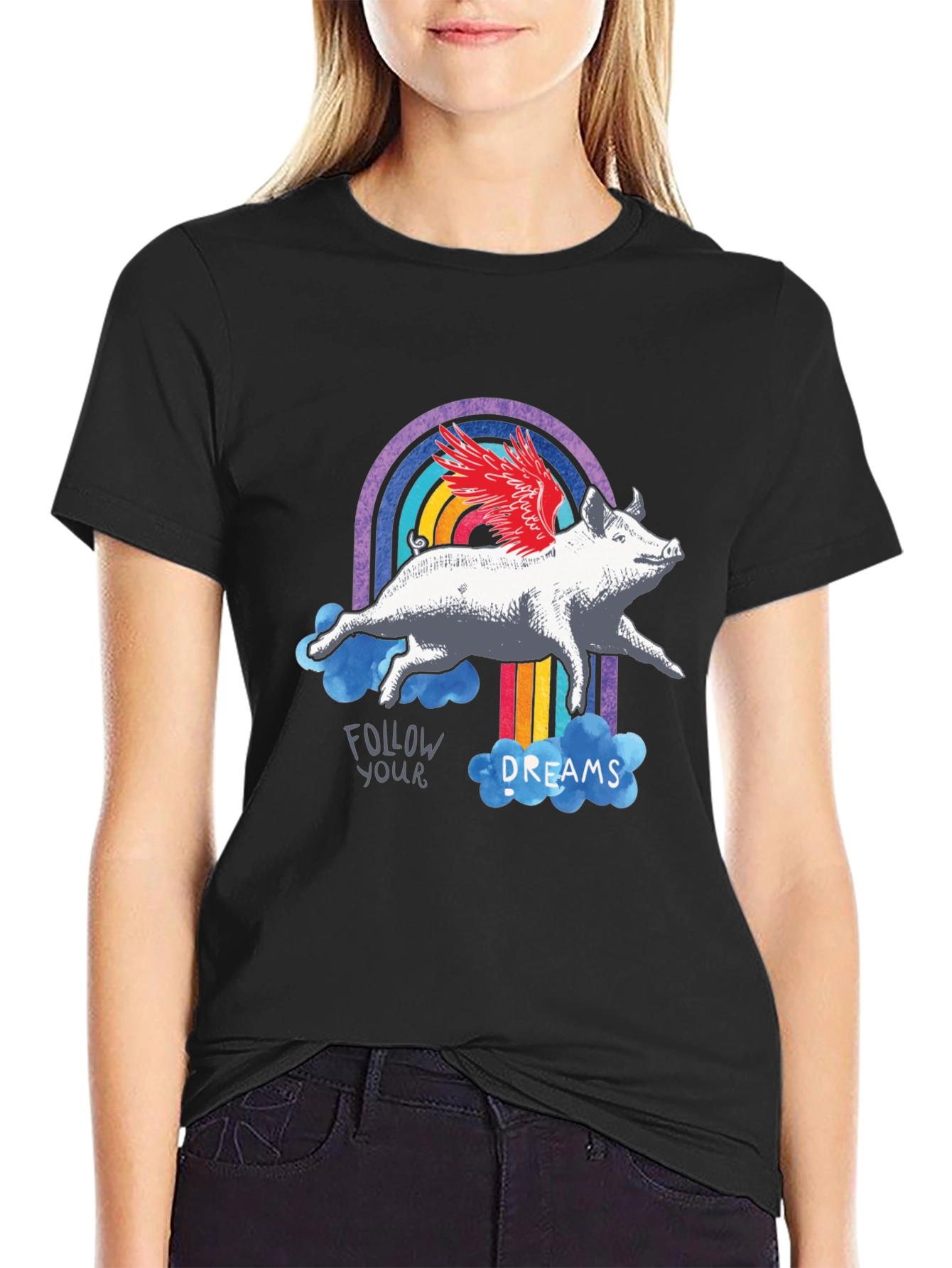 Flying Pig Rainbow Graphic T-Shirt