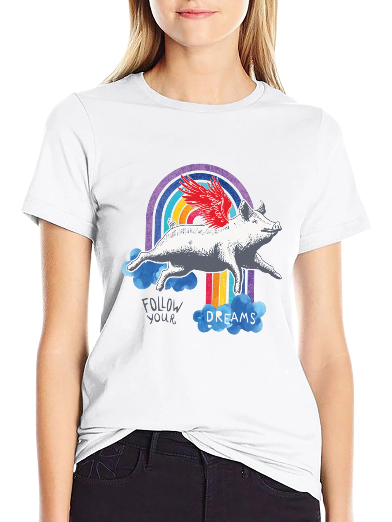 Flying Pig Rainbow Graphic T-Shirt