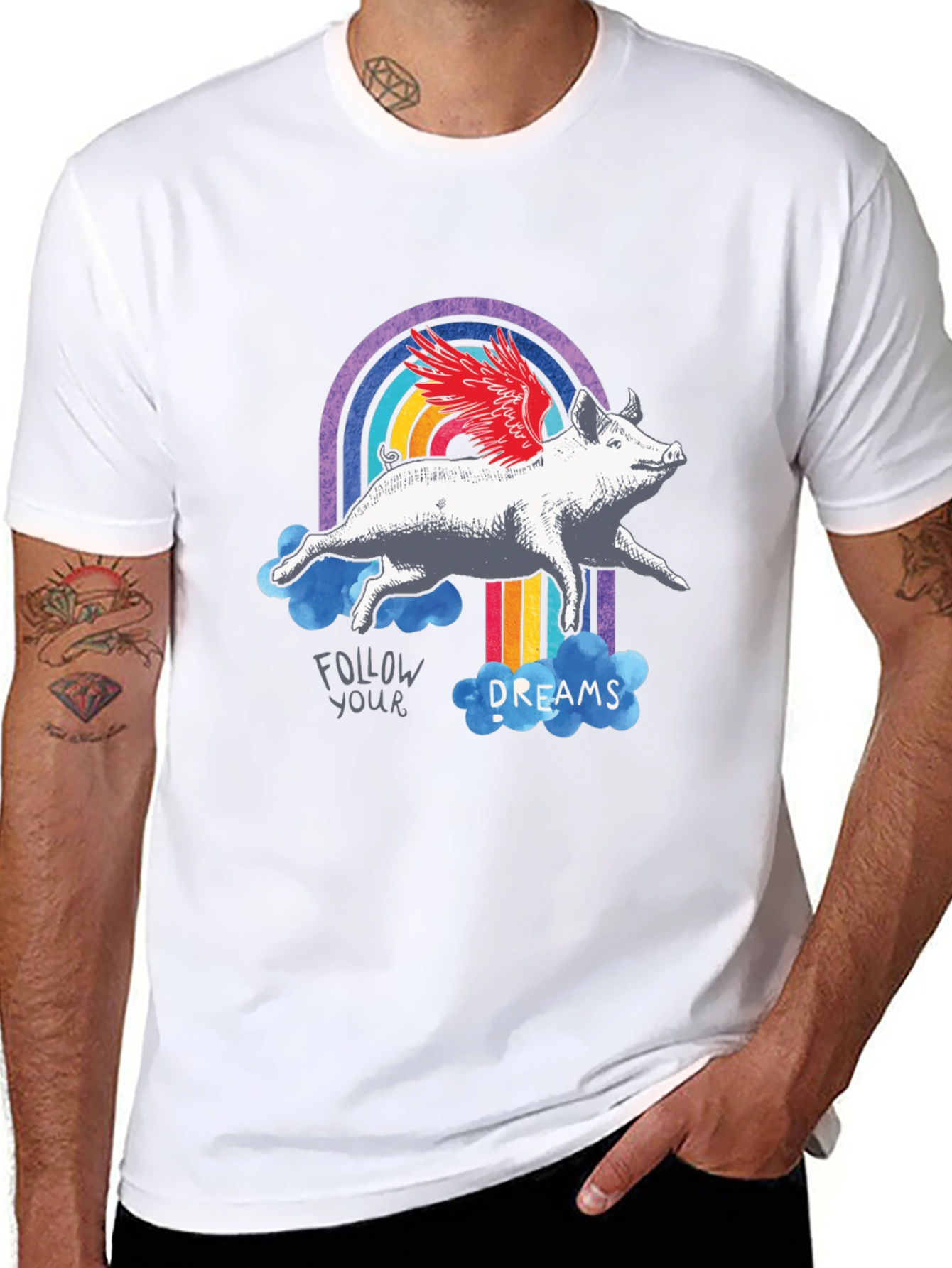 Flying Pig Rainbow Graphic T-Shirt