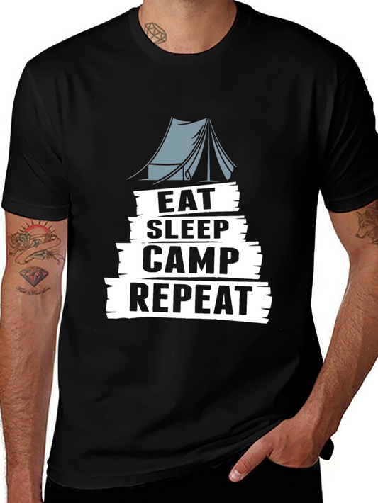 Eat Sleep Camp Repeat Black Graphic T-Shirt