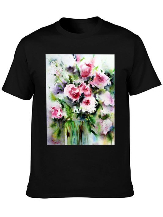 Floral Watercolor T-Shirt - Artistic Vase of Flowers Tee