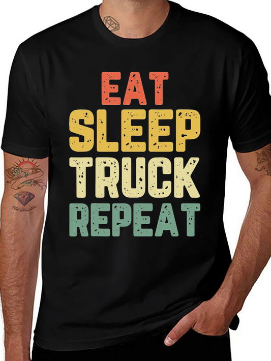Eat Sleep Truck Repeat Graphic Tee - Black
