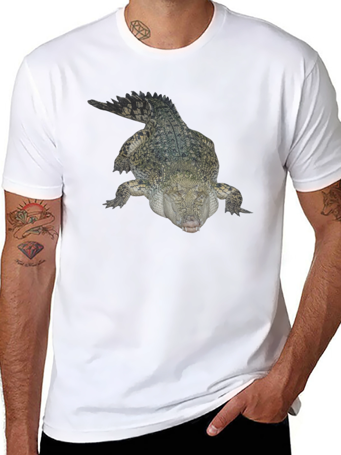Crocodile Print T-Shirt - Black Cotton Tee
