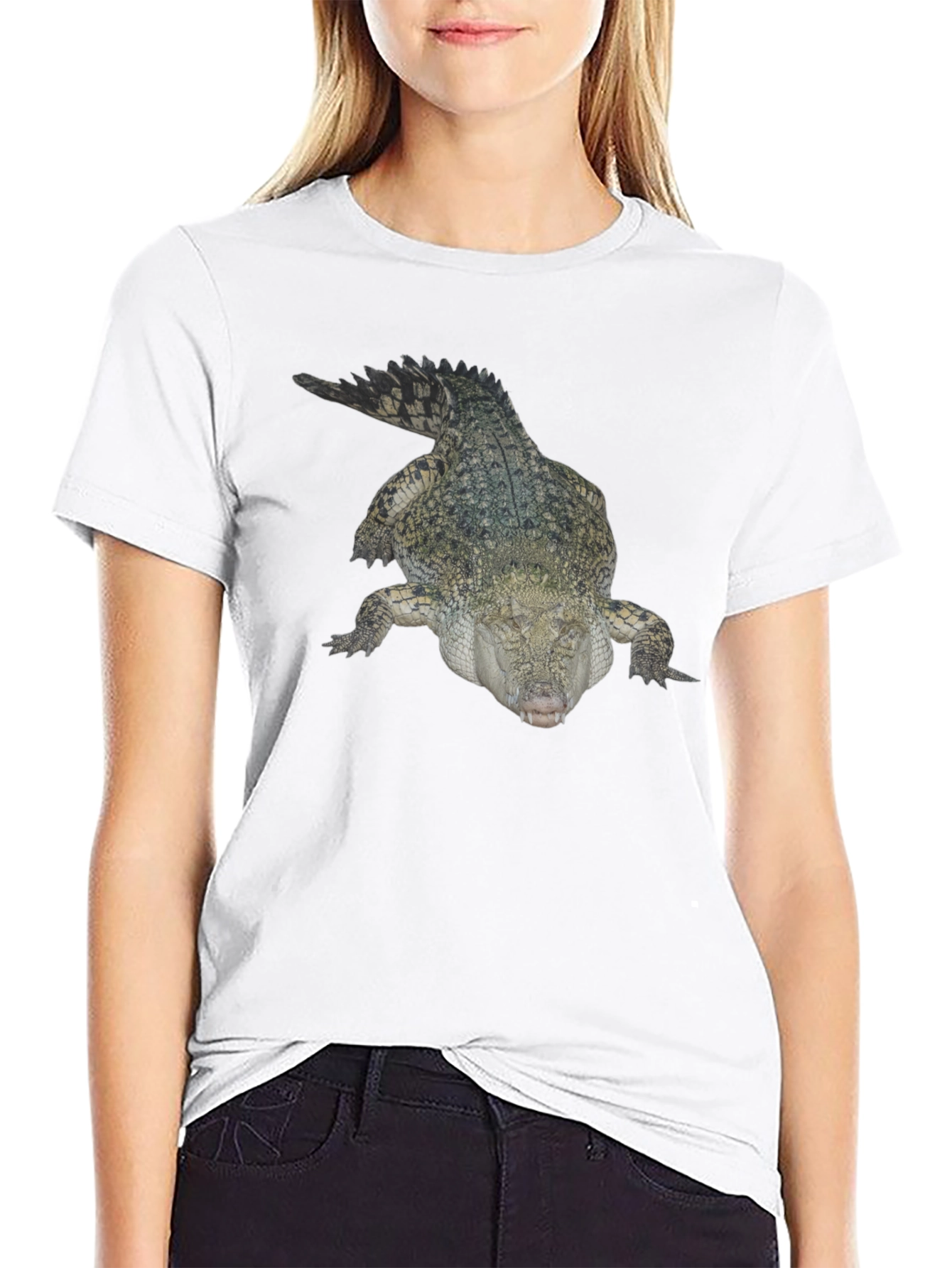 Crocodile Print T-Shirt - Black Cotton Tee