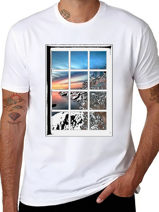 Scenic Window Graphic Tee - Black Cotton Blend T-Shirt