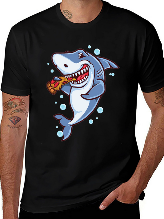 Shark Pizza T-Shirt - Novelty Cartoon Graphic Tee
