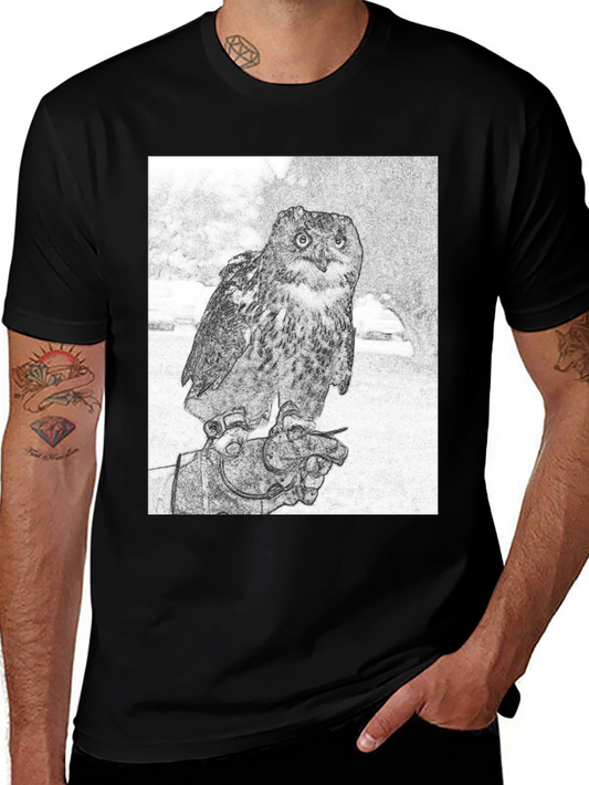 Owl Sketch Graphic Tee - Black Cotton T-Shirt