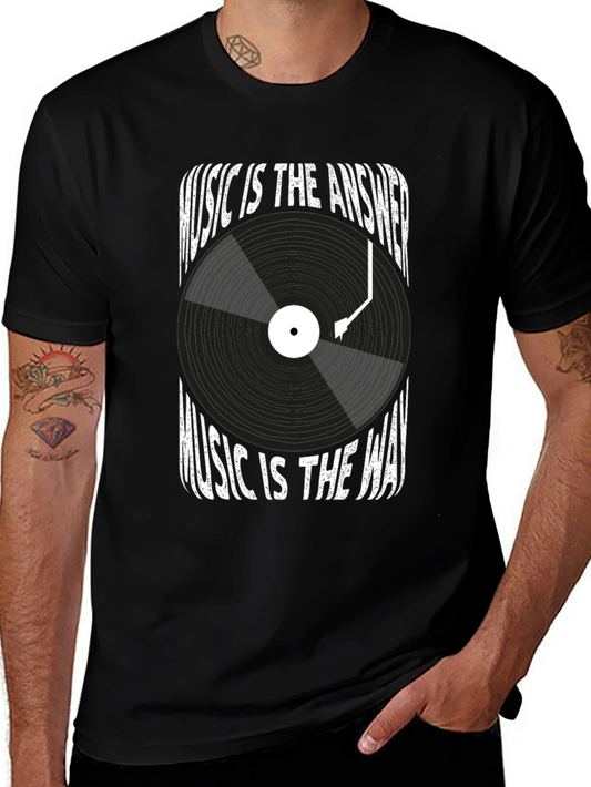 Music Is The Answer T-Shirt - Black Vinyl Record Tee