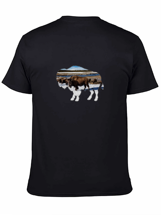 Buffalo Herd Graphic Tee - Black Cotton Casual Shirt