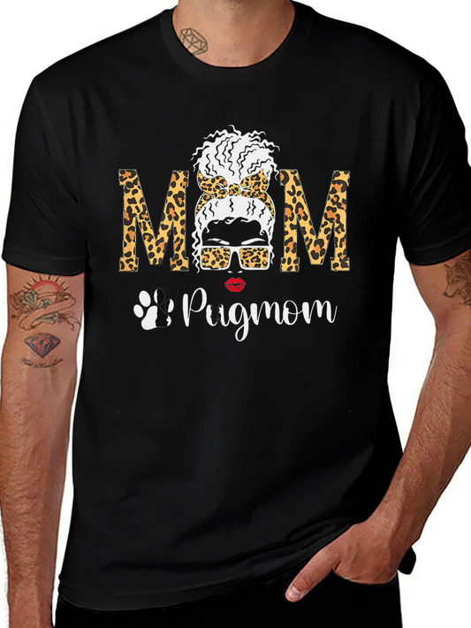 Pug Mom Leopard Print Graphic Tee