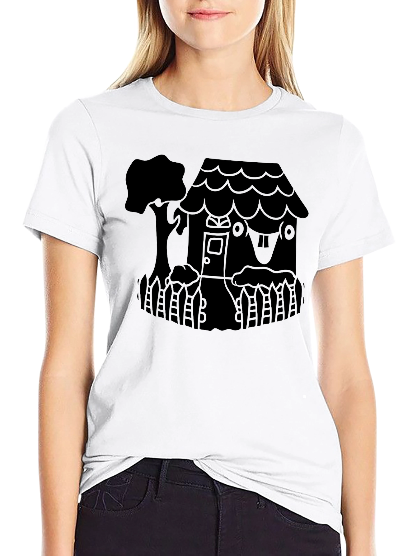 Whimsical House Graphic Tee - Black Unisex Shirt