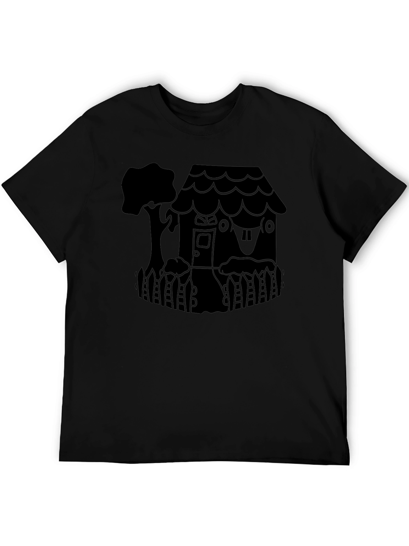 Whimsical House Graphic Tee - Black Unisex Shirt