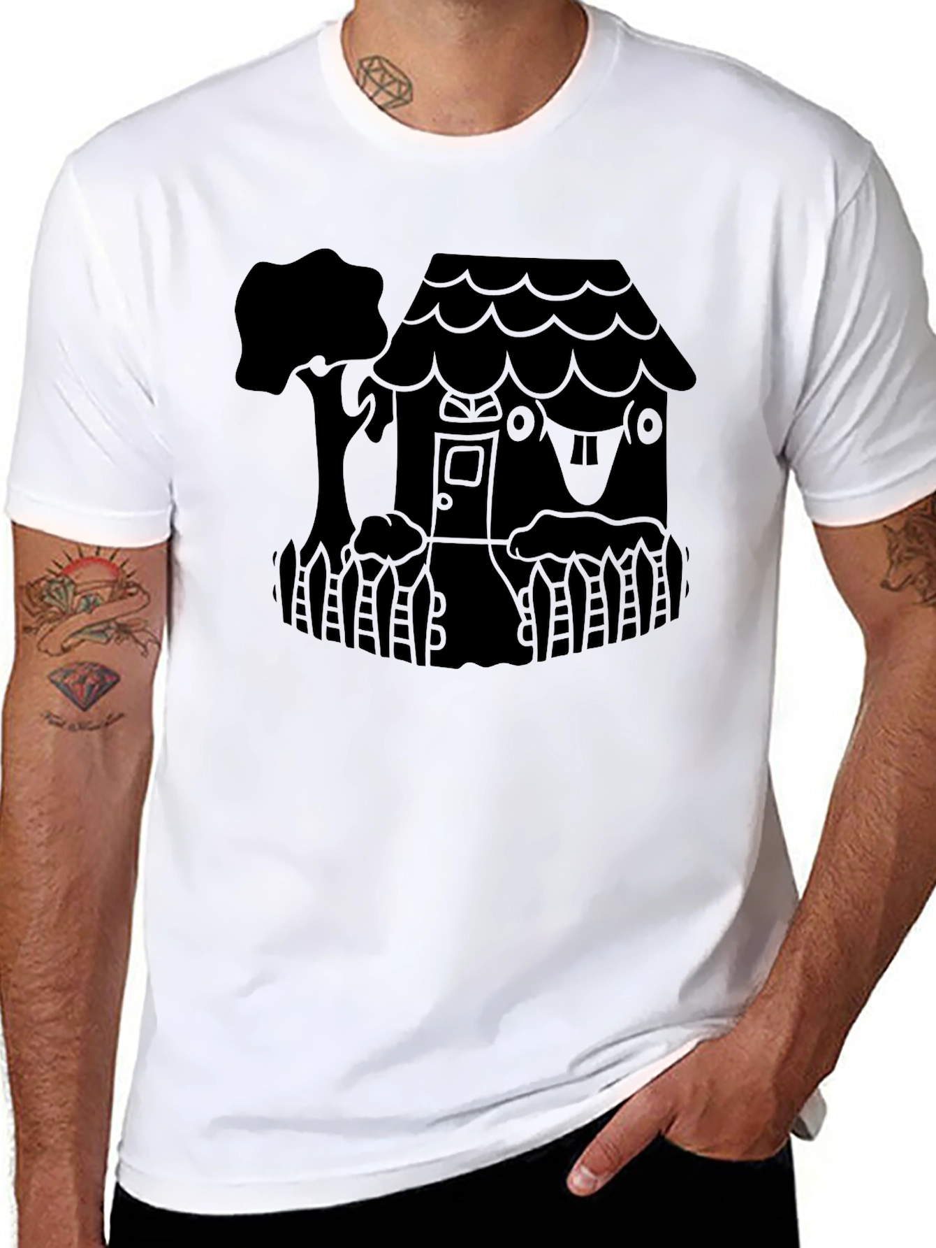 Whimsical House Graphic Tee - Black Unisex Shirt