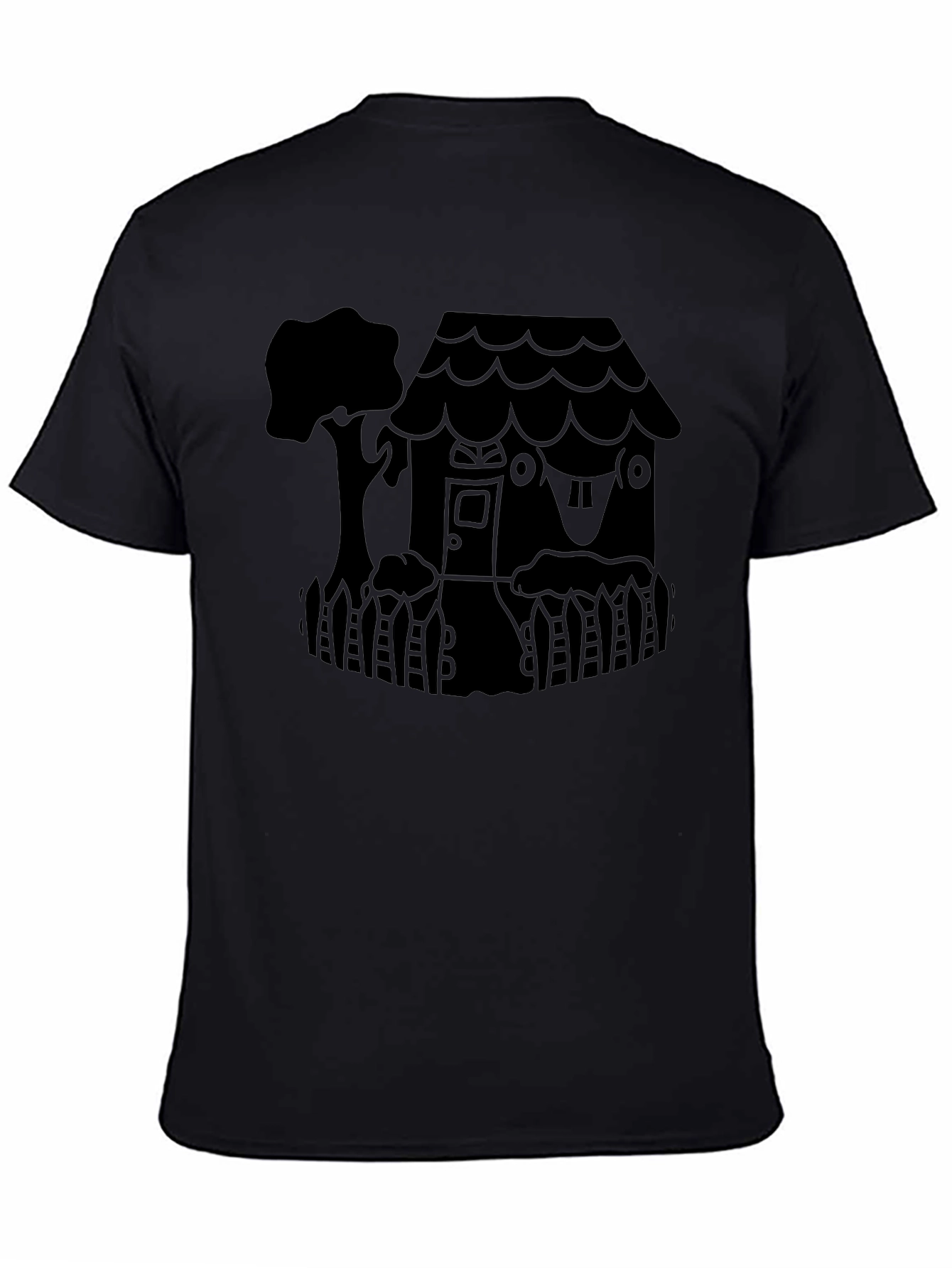 Whimsical House Graphic Tee - Black Unisex Shirt
