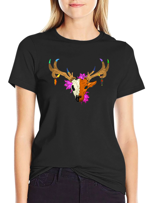 Deer Skull Graphic Tee - Unique Artistic Design