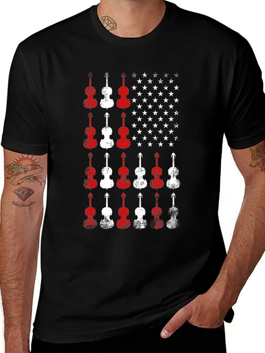 Violin American Flag Graphic Tee - Music Lover T-Shirt